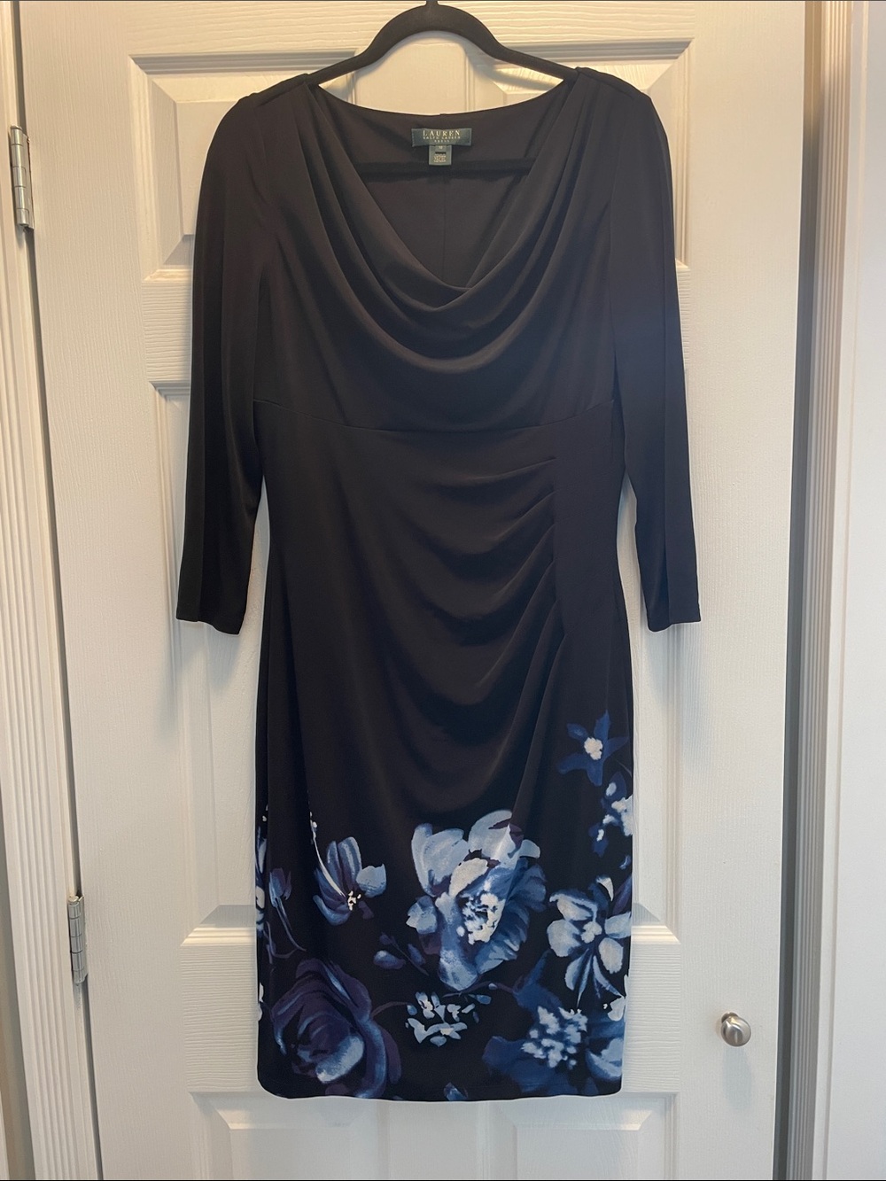 Calvin Klein Black Dress with Blue Floral Hem
